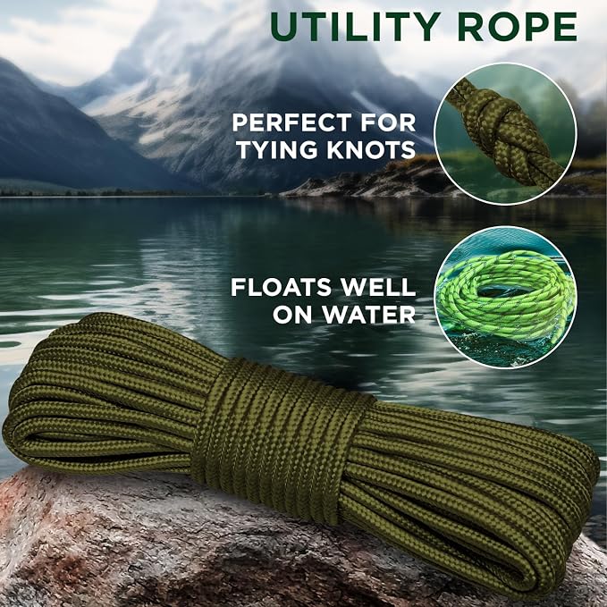 TECEUM Rope – 90 Feet x 1/4 Inch – Army Green – Strong All-Purpose Utility Rope - Image 3