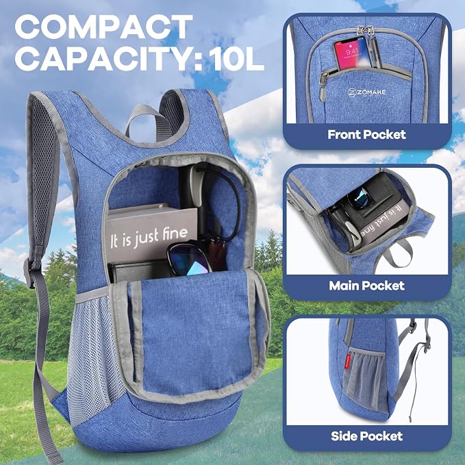 ZOMAKE Ultra Lightweight Packable Backpack 10L, Small Foldable Backpacks Hiking - Image 3