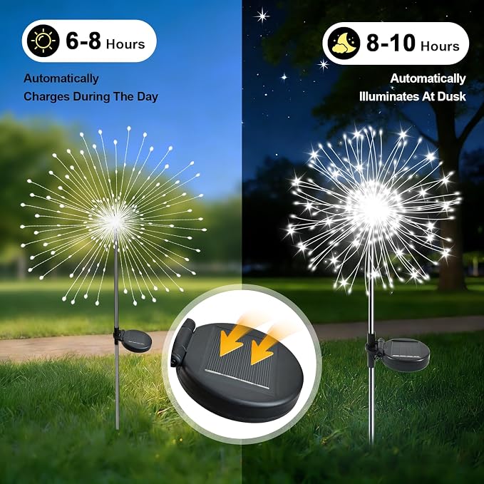 Solar Garden Lights Outdoor, 4 Pack 120 LED Twinkling Firework Lights Decorative - Image 2
