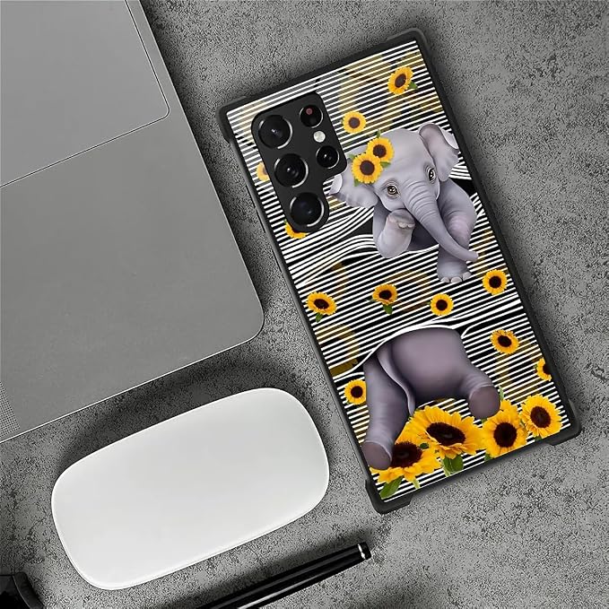 for Samsung Galaxy S22 Ultra Case, Cute Little Elephant Sunflower White Line - Image 5