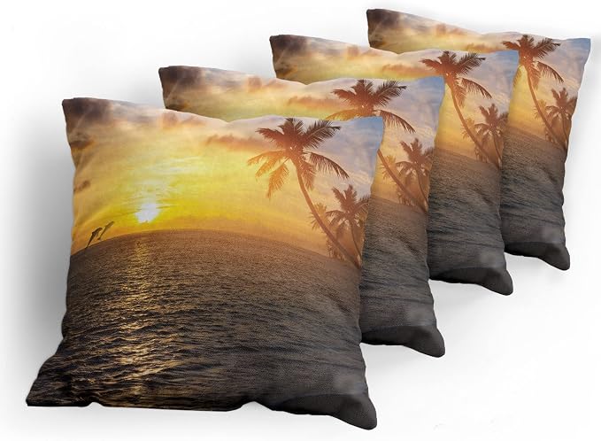 Ambesonne Beach Decorative Throw Pillow Case Pack of 4, Palm Trees in Tropical - Image 5