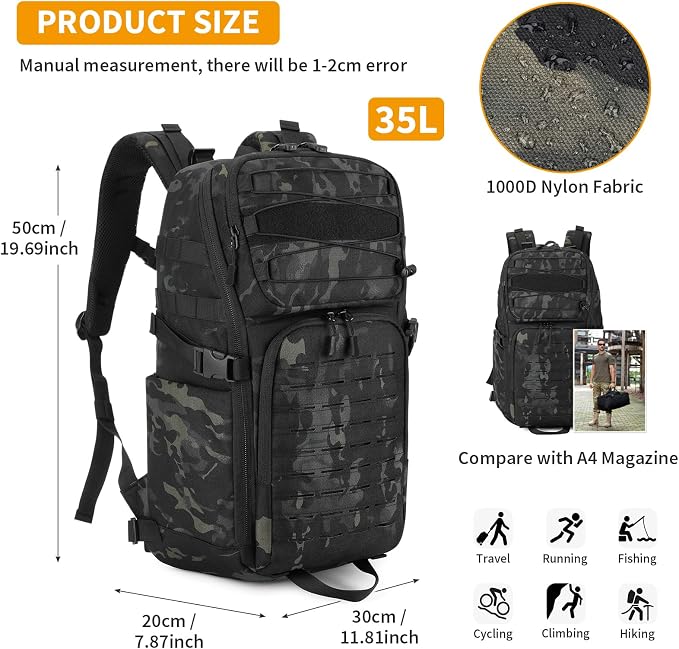 HUNTVP Tactical Backpack for Men 35L Military Backpack MOLLE 1000D Army Daypack - Image 4