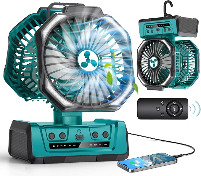 Dual Head Portable Rechargeable Fan 20000mAh Battery Powered Fan Camping by OnlyNewforYourLife