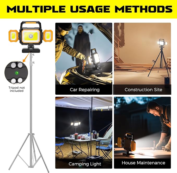 YZONI 40W Rechargeable Work Light, 4000LM Magnetic LED Work Light - Image 6