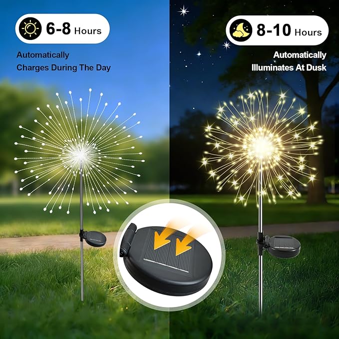 Solar Garden Lights Outdoor, 2 Pack 120 LED Twinkling Firework Lights Decorative - Image 2