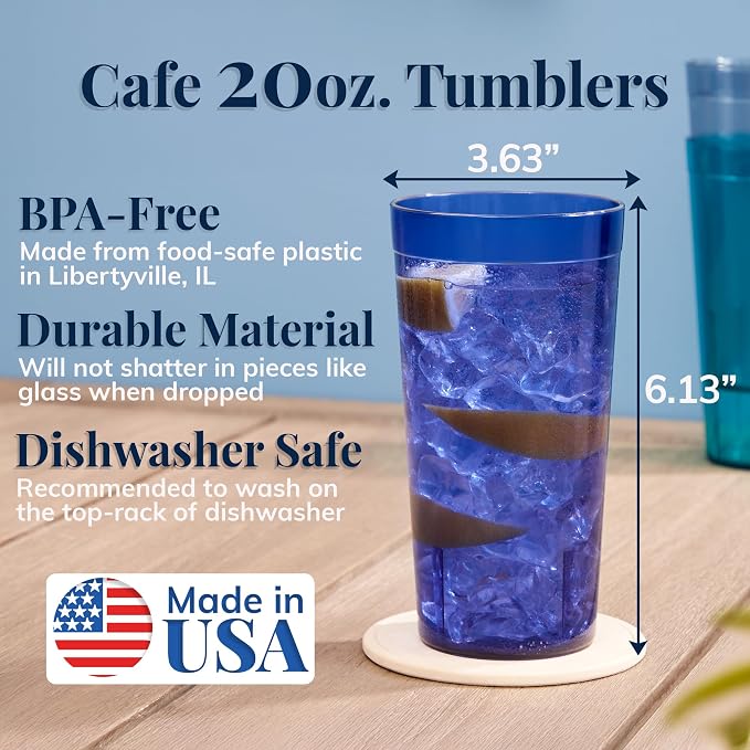 US Acrylic Cafe Plastic Reusable Tumblers 20-ounce Water Cups Coastal Colors | - Image 2