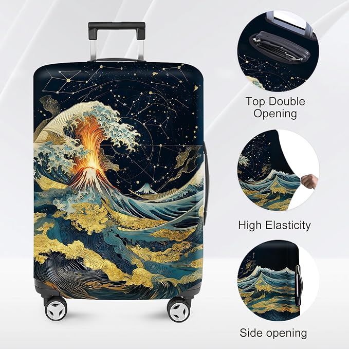 ANNA QUEEN Ocean Waves Travel Luggage Cover -Stretchable Airplane Suitcase - Image 2