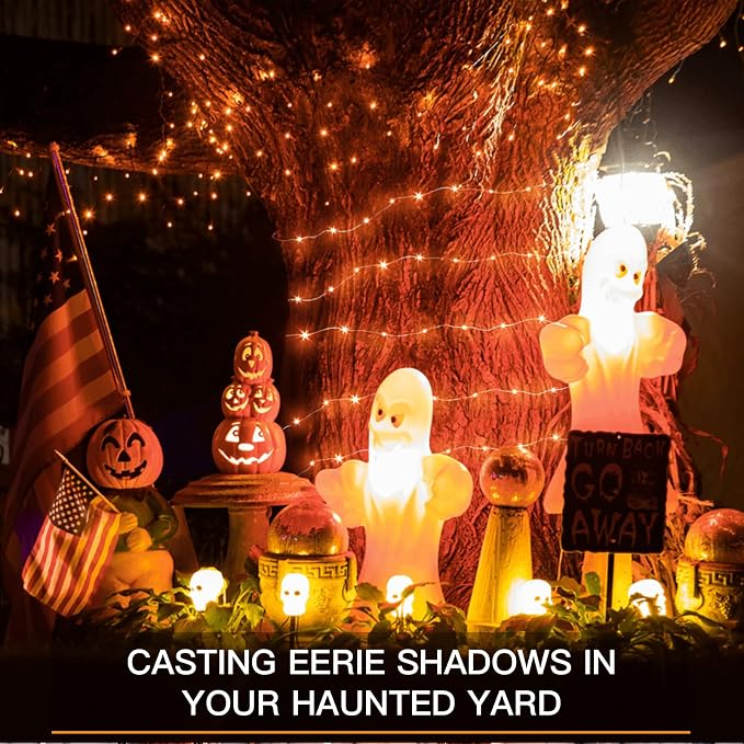 suddus Orange Halloween Fairy Lights Battery Operated, 66ft 200 LED Copper Wire - Image 6