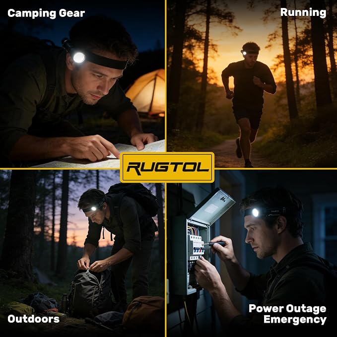 Rugtol Headlamp, USB C Rechargeable Battery Powered Head Lamp LED Flashlight - Image 9