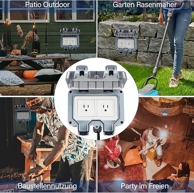 Outdoor Power Outlet Box with 16.4Ft Extension Cord, NEMA 5-15R, STW 14 AWG - Image 7