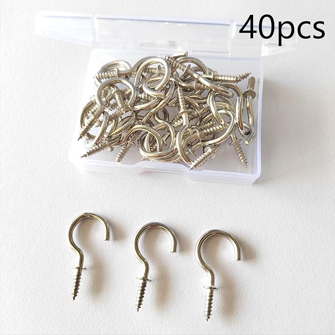 Set of 40 Nickel Plated Metallic Silver Cup Hooks - Image 6