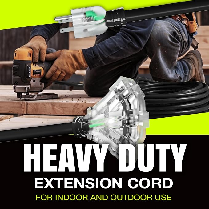 6ft Outdoor/Indoor Extension Cord 3-Outlet 12/3 Gauge Extra Heavy Duty 3 Prong - Image 7