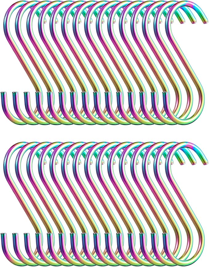 Evanda Rainbow S Hooks for Hanging Pack of 30, Heavy Duty Stainless Steel by Evanda