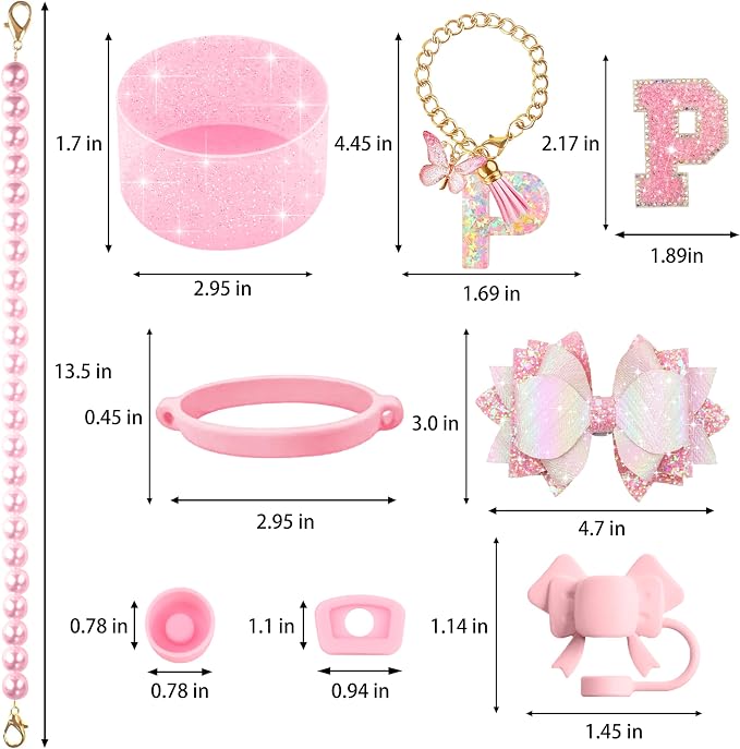 9PCS Pink for Stanley Cup Accessories Set Bling Initials Bow Charms for Stanley - Image 3