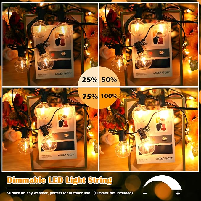 Brightever 100ft Outdoor G40 LED Globe String Lights Dimmable Waterproof - Image 5