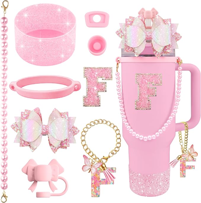 9PCS Pink for Stanley Cup Accessories Set Bling Initials Bow Charms for Stanley by Unknown