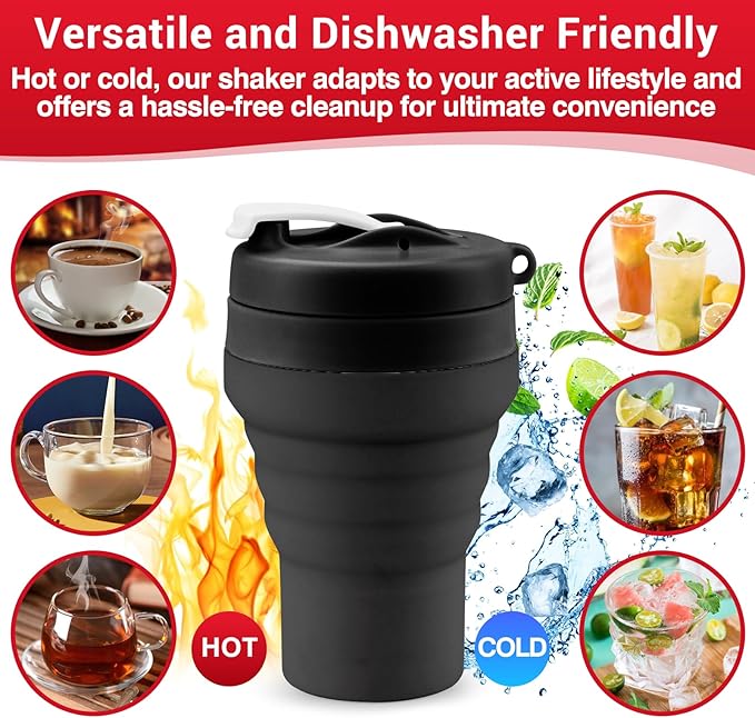 Collapsible Protein Shaker & Water Bottle Food-Grade, Leakproof Lid 600mL/20oz - Image 7