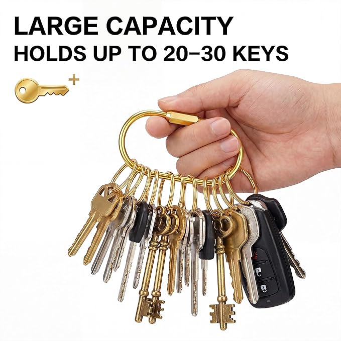 Tiezzi 6 Pack Gold Carabiner Key Ring Clip, Premium Brass Screw Locking - Image 7
