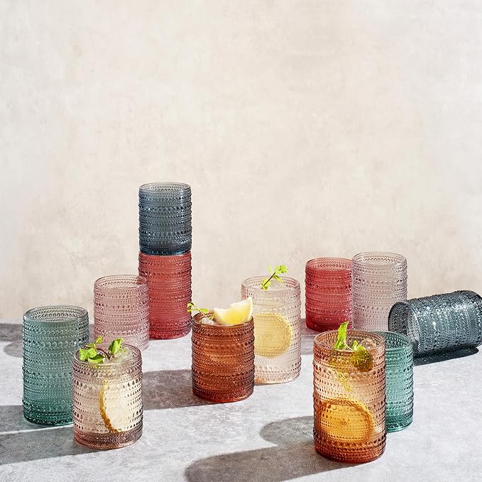 Khen Hobnail Beaded Highball Drinking Tumbler Glasses | Set of 12 | Color - Image 4