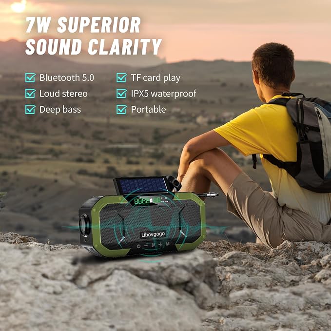 Emergency Radio Waterproof Bluetooth Speaker, Portable AM FM Radio - Image 3