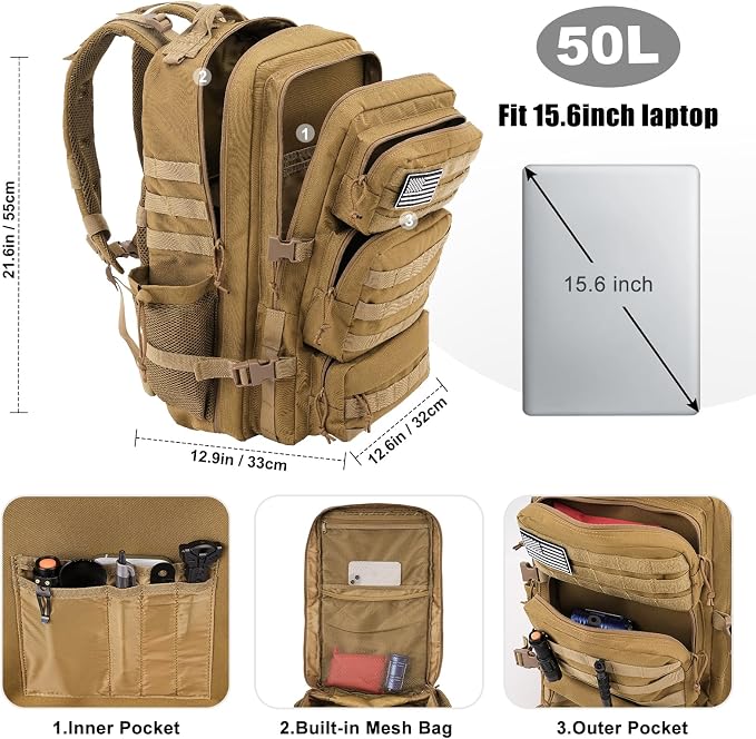 Military Tactical Backpack 50L Large Day Backpack - Image 3