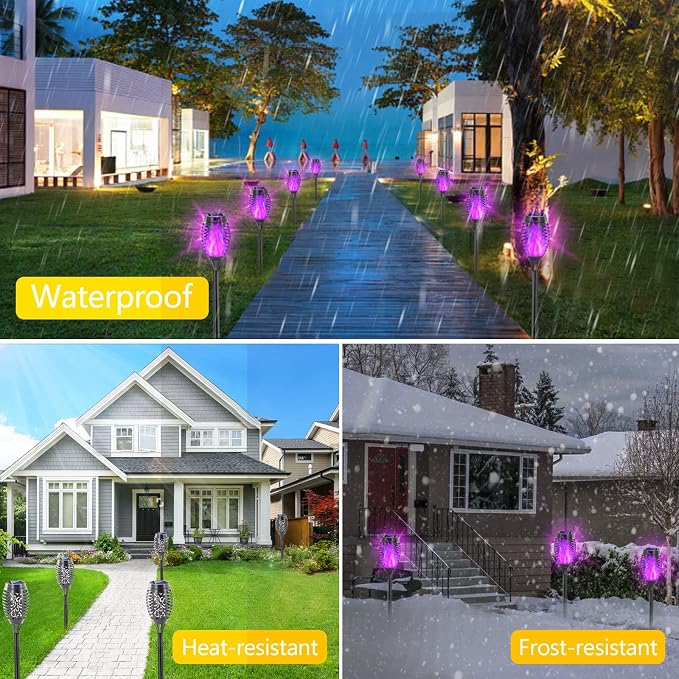 EOYIZW Solar Lights Outdoor, Halloween Decorations Purple Solar Tiki Torches - Image 5