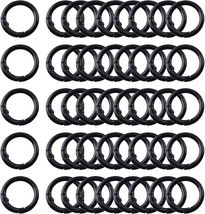 Carabiner Clip 48Pcs Black Metal Key Ring Clip Circle Keychain Rings Bulk by KJMLDIY