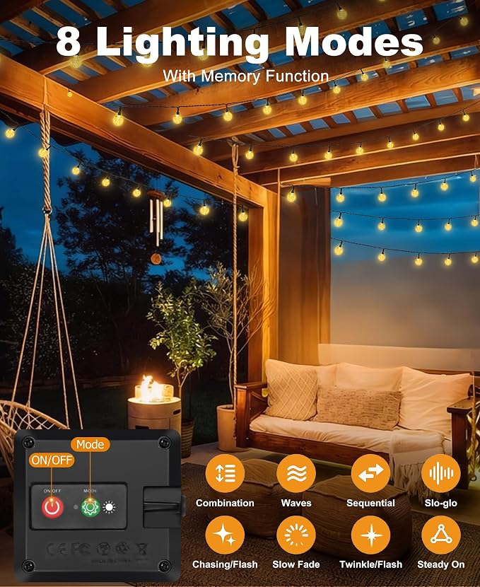 btfarm 2 Pack Solar String Lights Outdoor Waterproof, Total 98 FT 100 LED Solar - Image 5