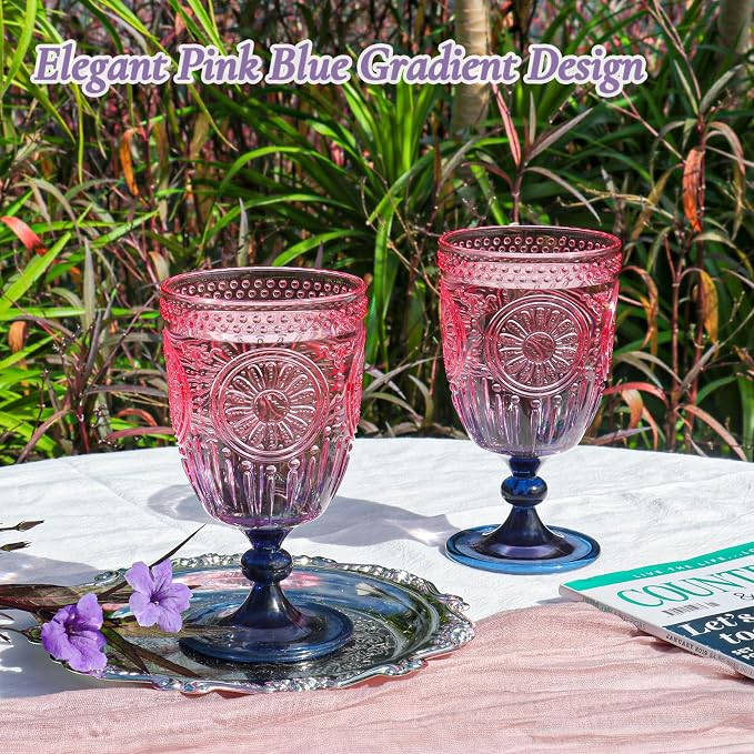 XUWAIDSGN 24Pcs Plastic Vintage Wine Glasses 13.5oz Reusable Embossed Goblet - Image 3