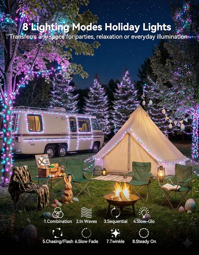 LitHome 99FT 300 LED Easter Lights String Outdoor Waterproof, 8 Modes Pastel - Image 2