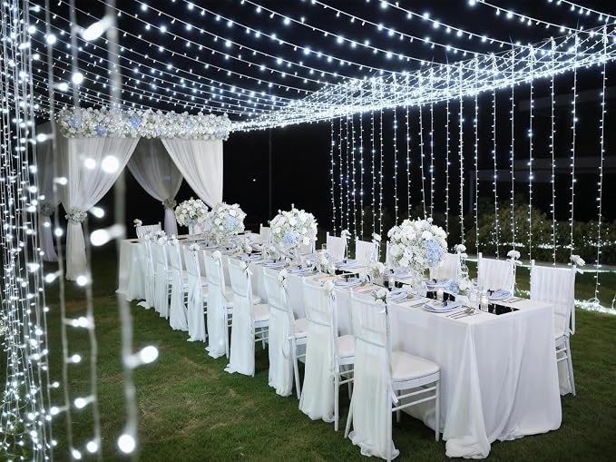 Solhice LED Curtain Lights Outdoor 20ft x10ft Cool White, 600 LED String Lights - Image 6