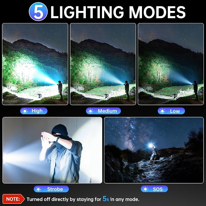Rechargeable Flashlights 2 Pack, Super Bright LED Long Handle Flashlight - Image 3