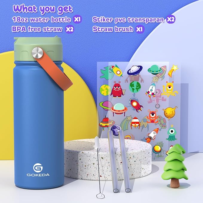 GoKEDA 18oz Kids Water Bottle, Insulated Bottles - Image 2