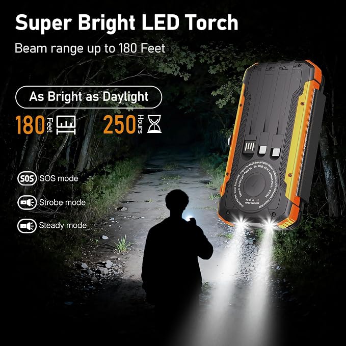Solar Power Bank 20000mAh Portable Charger Built-in 3 Cables and Wireless - Image 6