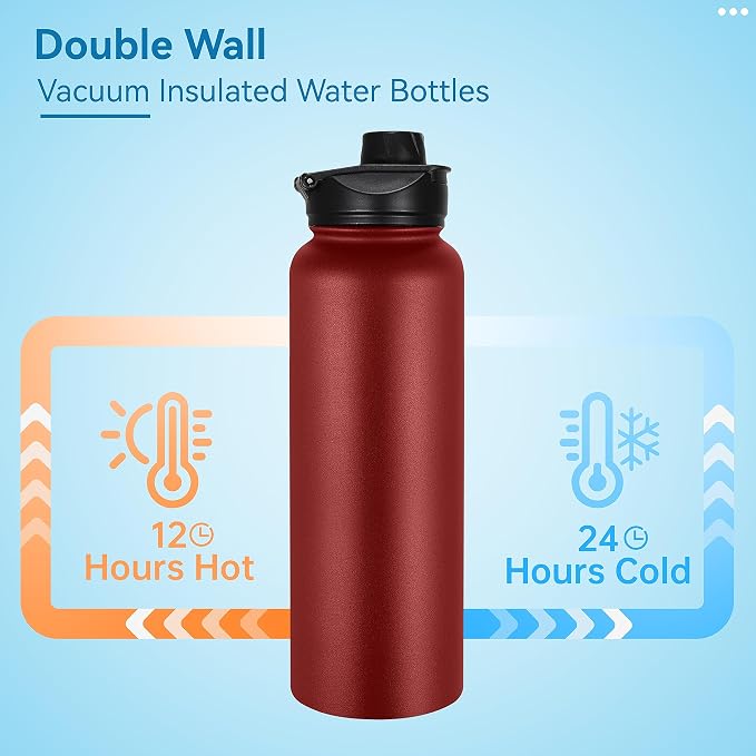 VEGOND 40 oz Insulated Water Bottle Stainless Steel Metal Water Bottles - Image 3