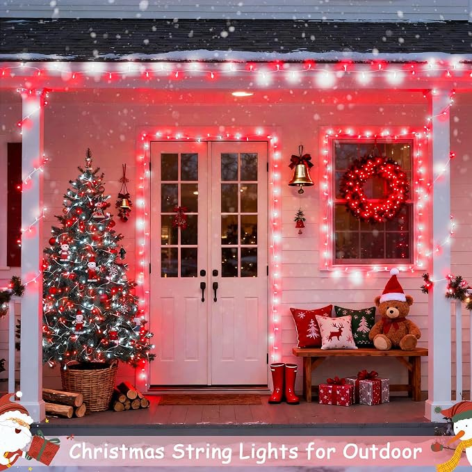 JMEXSUSS 2 Pack Red and White Battery Christmas Lights, Each 33ft 100 LED - Image 3