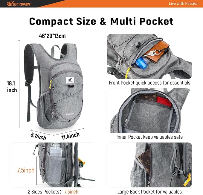 SKYSPER 15L/20L Foldable Hiking Backpack Lightweight Packable Travel Daypack - Image 3
