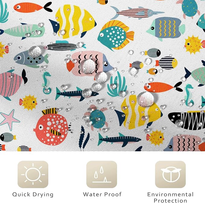 Kid Shower Curtain, Colorful Cartoon Tropical Fish Ocean Beach Theme Bath - Image 4