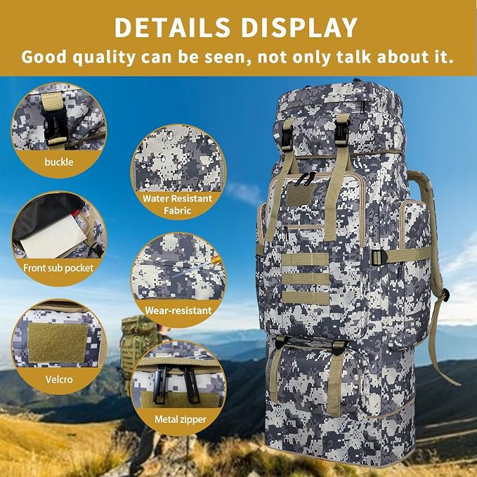 Hiking Backpack, 100L Large Camping Backpack, Expandable Waterproof MOLLE - Image 4