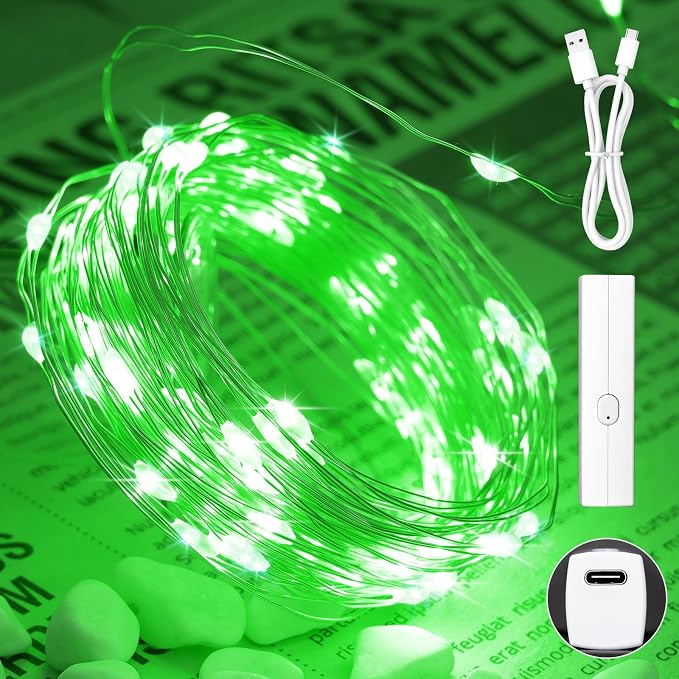 Lakumu Fairy Lights Battery Operated St. Patrick's Day, Rechargeable Copper by Lakumu