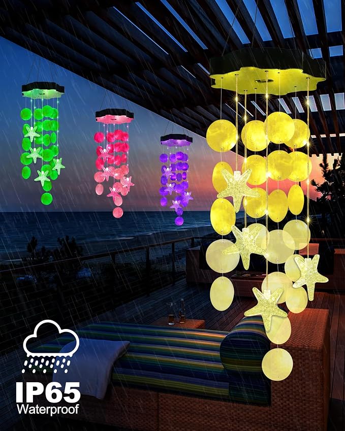 Toodour Solar Wind Chimes for Outside, Shells Light Gifts for Mom Grandma Women - Image 4