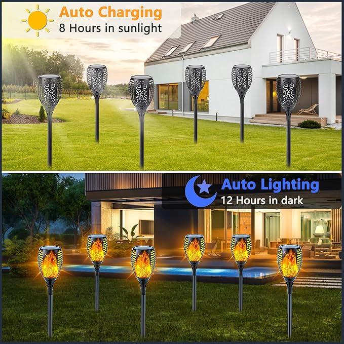 Upgraded Solar Lights Outdoor, 6 Pack Flickering Flame Solar Torch Lights - Image 3