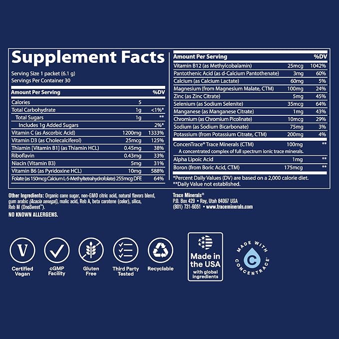 Trace Minerals | Power Pak Electrolyte Powder Packets | 1200 mg Vitamin C - Image 6