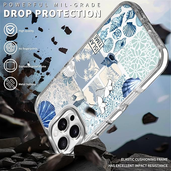 Case for iPhone 16 Pro, Sea Life Ocean Waves Seashell Collage Phone Case - Image 5