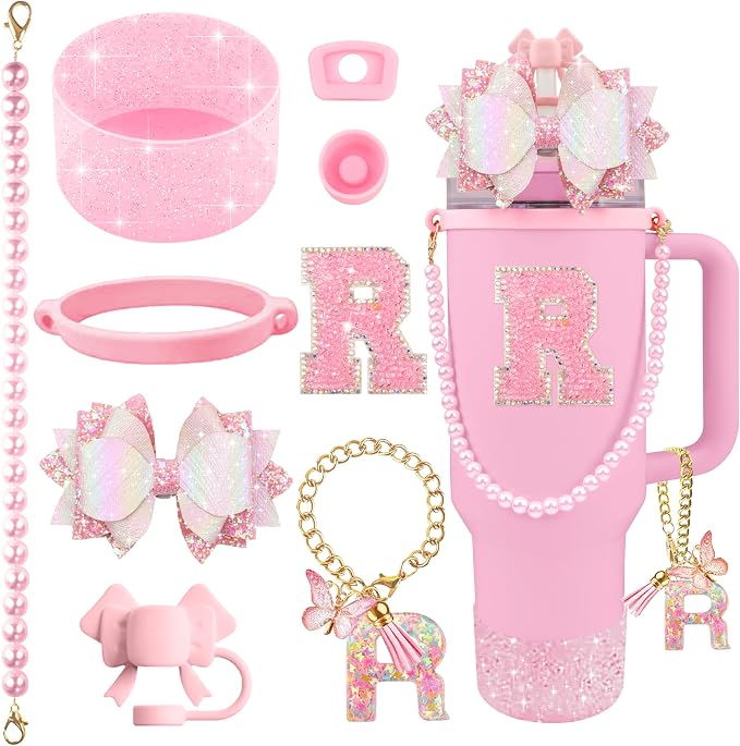 9PCS Pink for Stanley Cup Accessories Set Bling Initials Bow Charms for Stanley by Unknown