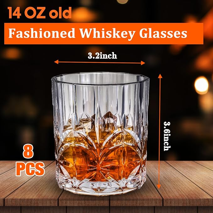 8 Sets Plastic Whiskey Glasses 14 oz Unbreakable Whiskey Drinking Glasses Old - Image 2