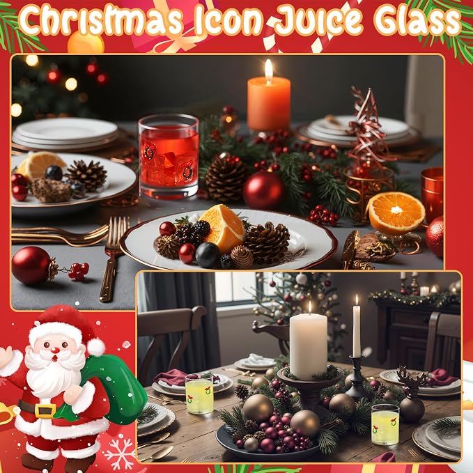 Skylety 2 Pcs Christmas Icon Juice Glasses Xmas Drinking Cups Old Fashioned - Image 4
