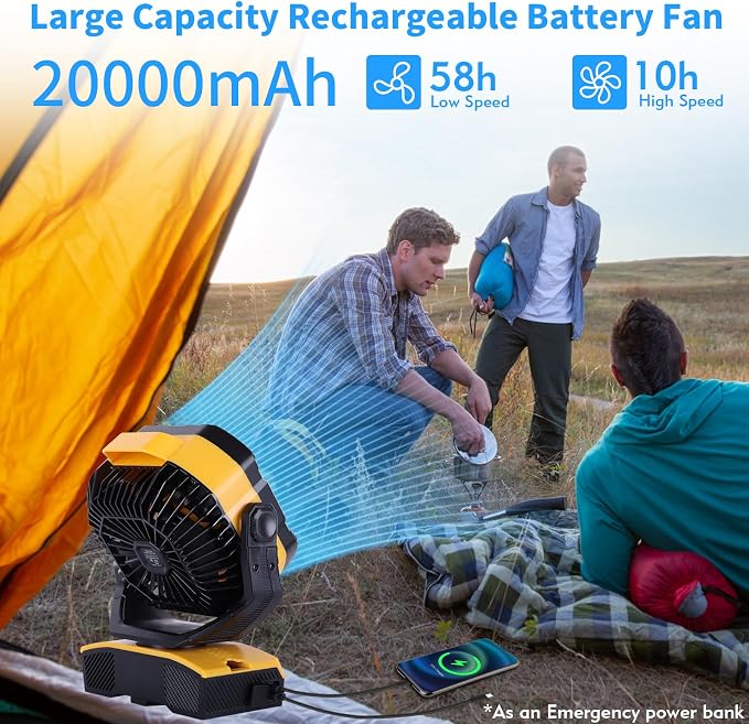 WESTTREE Camping Fan 20000mAh Rechargeable Battery Operated fan Outdoor Tent Fan - Image 3