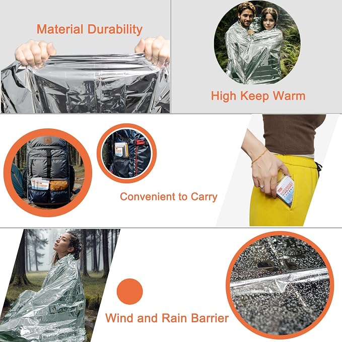 4 Pack -Large 82” x 62” Survival Emergency Mylar Thermal Blankets, Thermal - Image 5