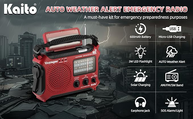 Kaito KA500RED 5-Way Powered Emergency AM/FM/SW Weather Alert Radio - Image 2